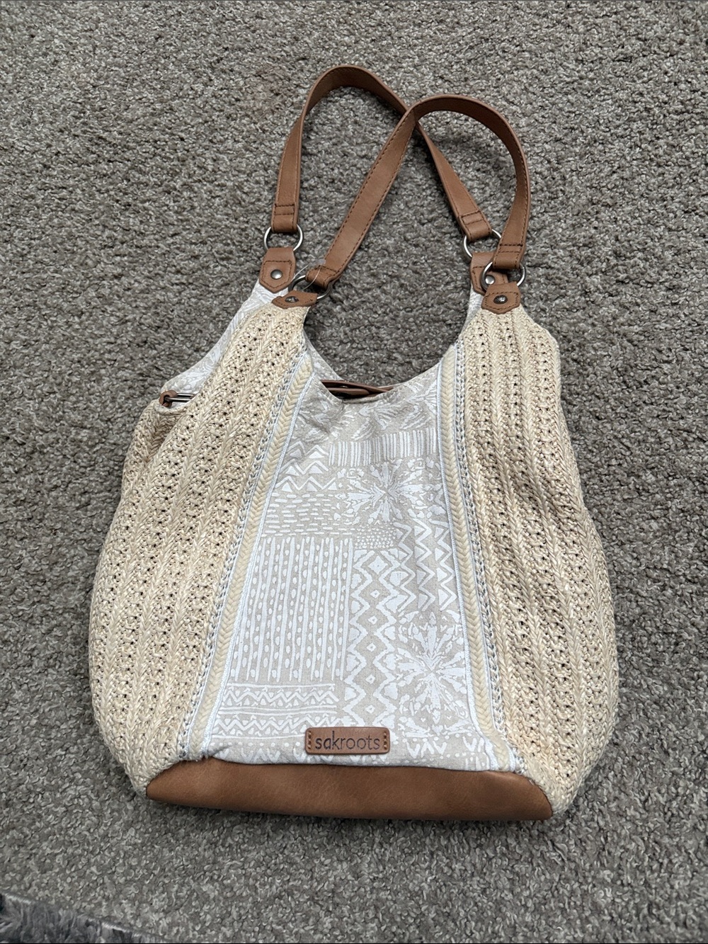 Sakroots Cream & Tan Crochet Shoulder Bag